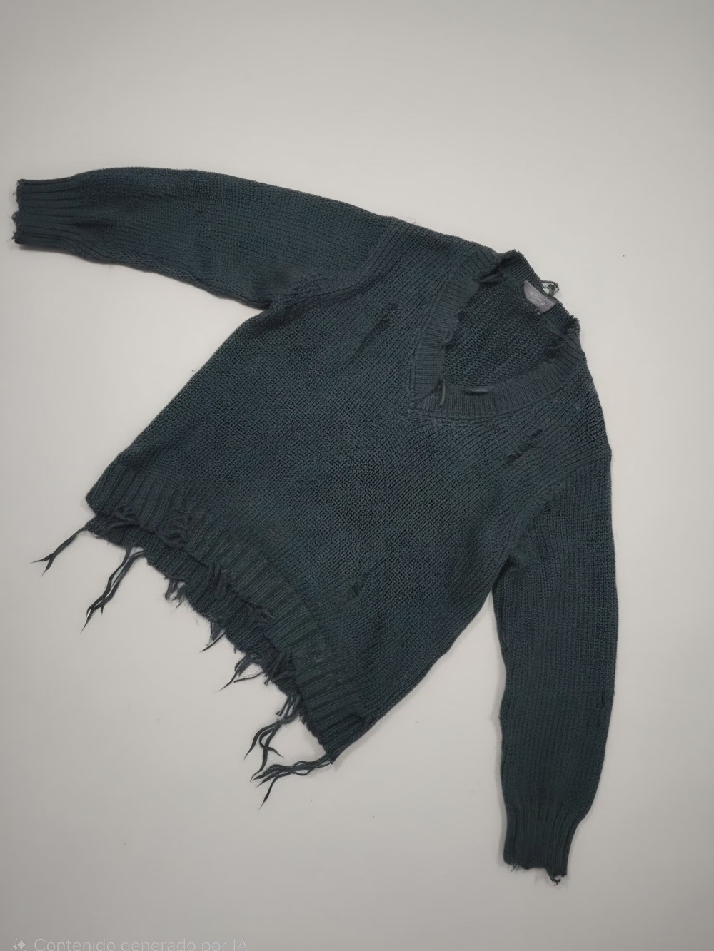 Wooden Ships Dark Teal Distressed V-Neck Sweater